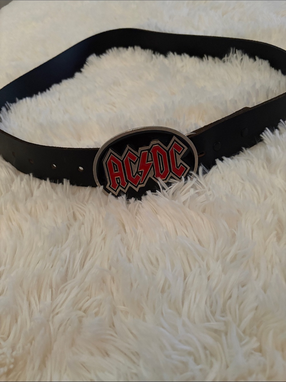 AC/DC Black Belt with Red Logo Buckle w/ cheery details